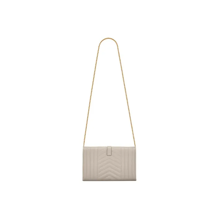 SAINT LAURENT Monogram Chain Wallet Grain De Poudre Blanc Vintage-4