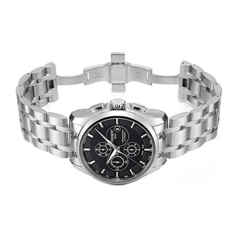 TISSOT Kutu Collection Mechanical Movement Men's Watch 43mm Black Dial Stainless Steel Watch Case Steel Strap-1
