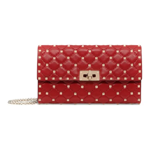 Valentino ROCKSTUD SPIKE Sheepskin Chain Bag, Shoulder Bag, Crossbody Bag Women's Red