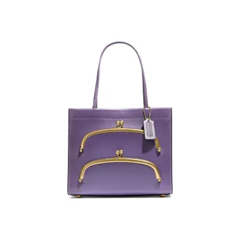 COACH Cashin Leather Tote Bag, Shopping Bag, One Shoulder Handbag Trumpets Women's Purple