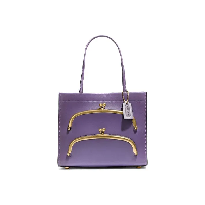 COACH Cashin Leather Tote Bag, Shopping Bag, One Shoulder Handbag Trumpets Women's Purple-0