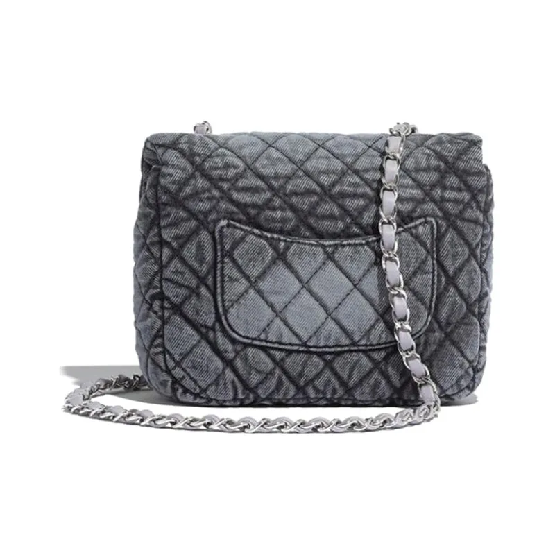 CHANEL Denim Shoulder Bag, Crossbody Bag Medium Size Women's Gray Black-1