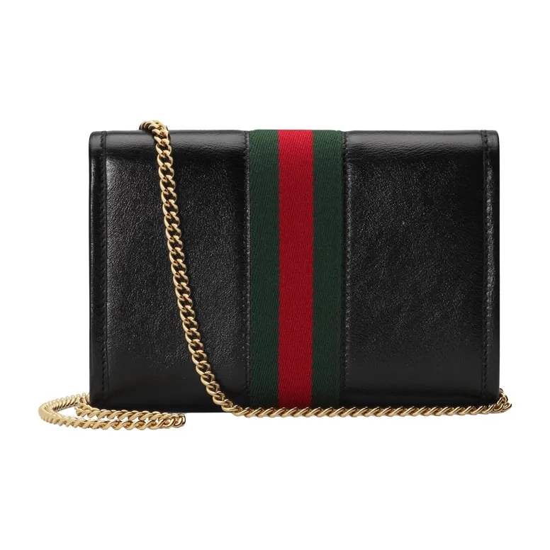 GUCCI Rajah Leather Chain Crossbody Bag Shoulder Bag Women's Black-2