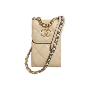 CHANEL Goatskin Small Bag, Cell Phone Pouch, Shoulder Bag, Crossbody Bag Women's Beige