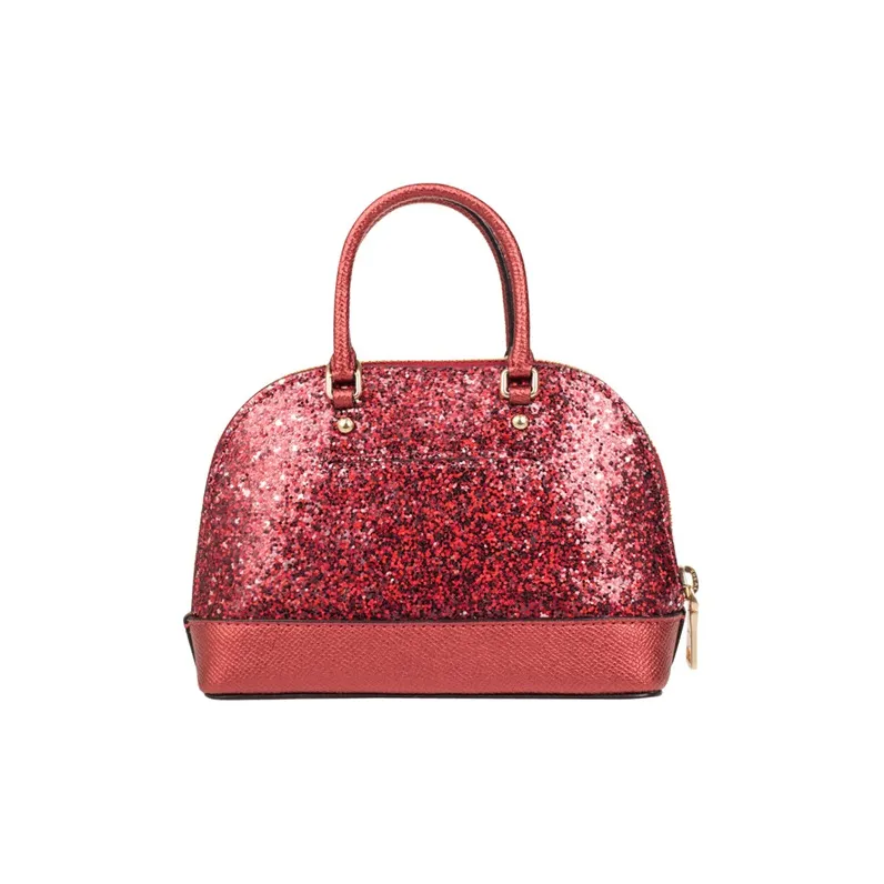 COACH Sierra Glitter Sequins With Leather Dome Bag Portable Crossbody Bag Crossbody Bag Small Size Women's Red-2