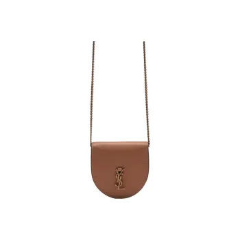 SAINT LAURENT KAIA Vegetable-Tanned Leather Horse Shoe Coin Purse Crossbody Bag Regular Women's Dark Brown