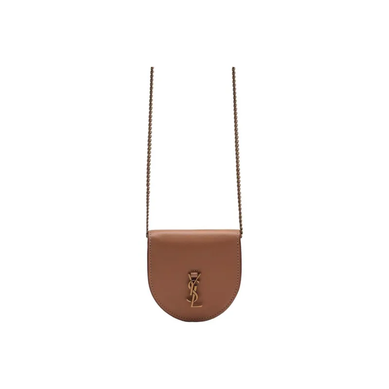 SAINT LAURENT KAIA Vegetable-Tanned Leather Horse Shoe Coin Purse Crossbody Bag Regular Women's Dark Brown-0