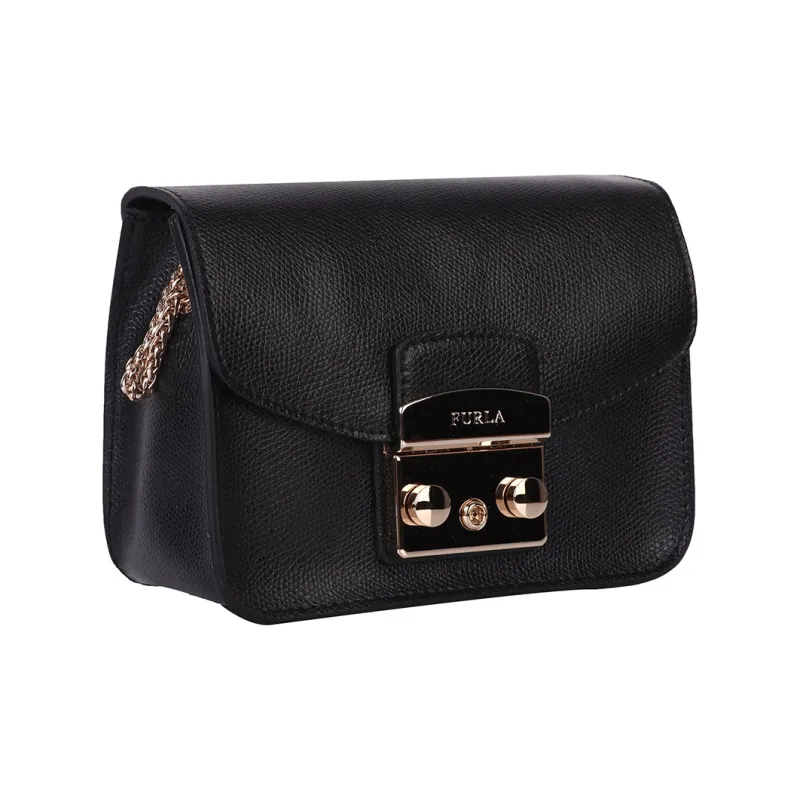 Furla Metropolis Collection Pebbled Leather Shoulder Bag Crossbody Bag Mini Women's Black-1
