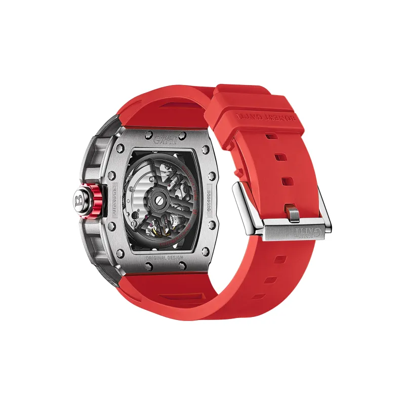 BONEST GATTI Phantom Time Automatic Mechanical Movement Rubber Strap Watch Men's Watches Red Watch Dial-3