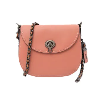 COACH Turnlock Leather Saddle Bag Shoulder Bag Crossbody Bag Small Size Women's Leather Pink