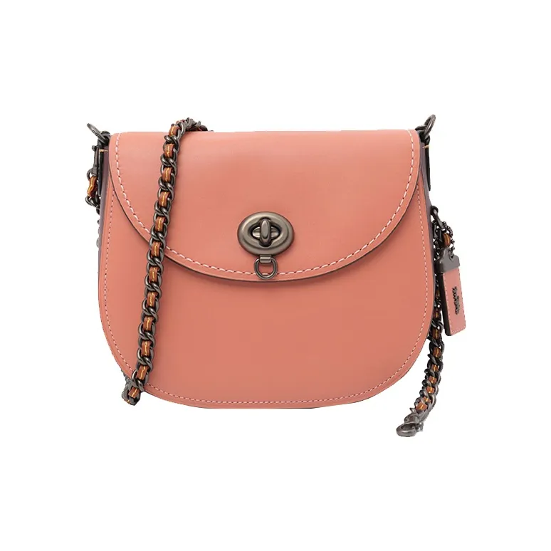 COACH Turnlock Leather Saddle Bag Shoulder Bag Crossbody Bag Small Size Women's Leather Pink-0