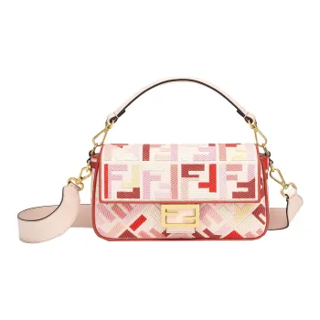 FENDI Baguette Canvas With Leather Baguette Bag, Crossbody Bag, Handbag, Shoulder Bag Small Size Women's Pink