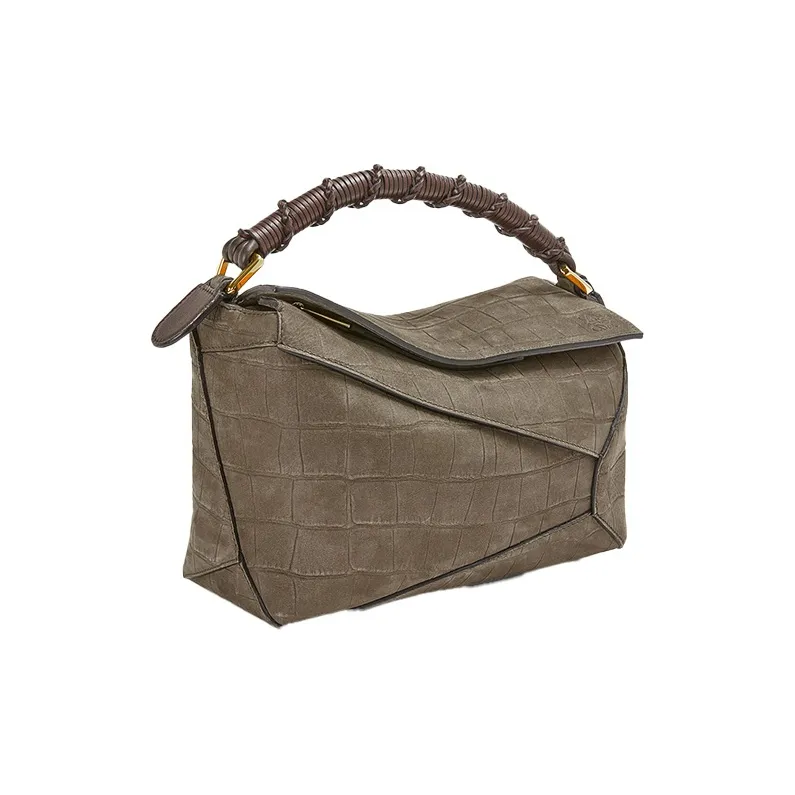 LOEWE Puzzle Suede Handbag Shoulder Bag Crossbody Bag Small Size Women's Olive Green-1