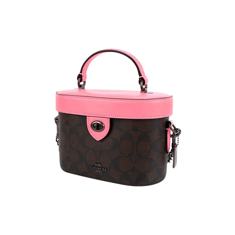 COACH Kay Leather Box Bag Crossbody Bags Shoulder Bags Small Size Women's Cherry Blossom Pink & Dark Brown Monogram-1