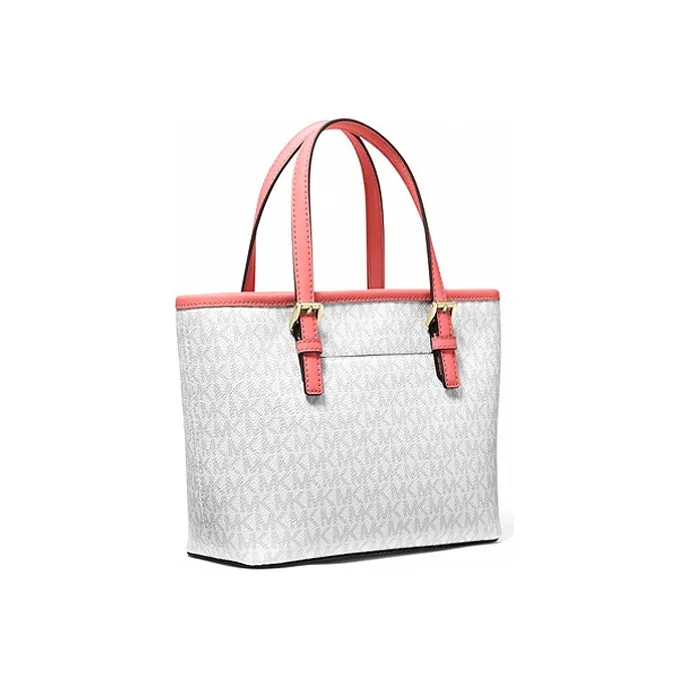 MICHAEL KORS Jet Set Travel Canvas Crossbody One Shoulder Handbags Mini Women's White Red Edges-1