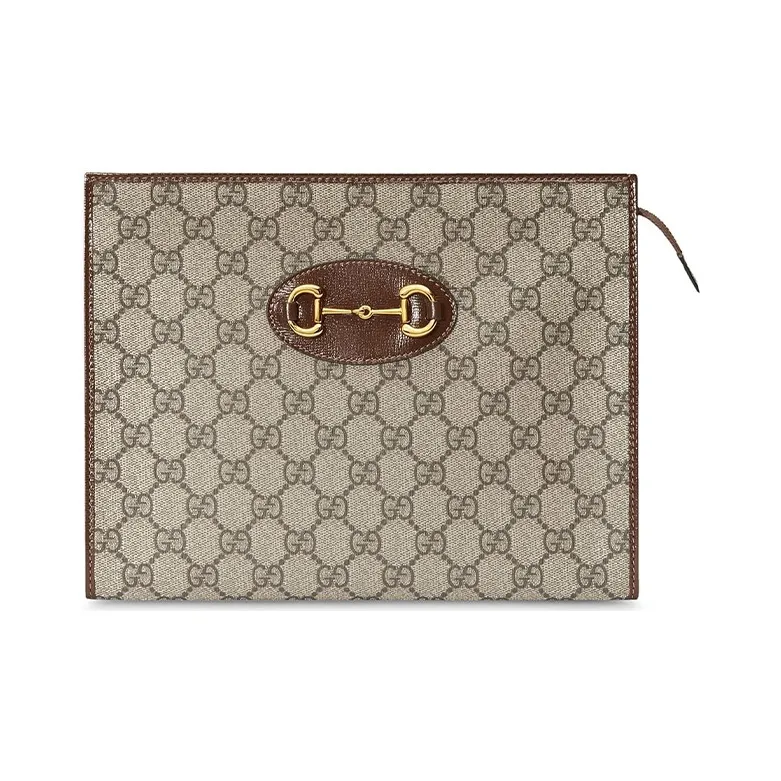 GUCCI Horsebit 1955 Canvas With Leather Clutch Unisex Ebony/Brown-0