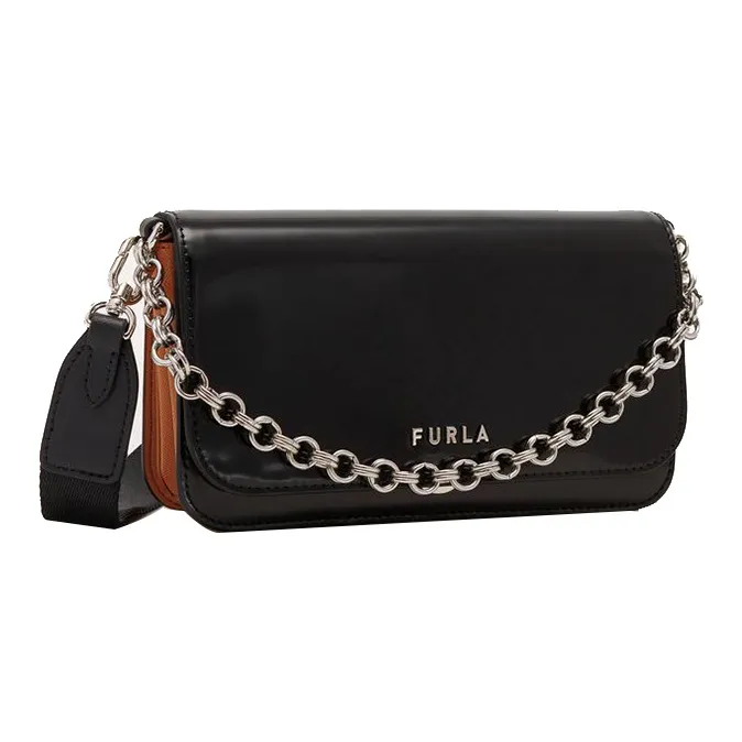 Furla Splendida Leather Shoulder Bag, Portable Crossbody Bag Mini Women's Black-1
