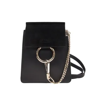 Chloe Faye Suede Calfskin Handbag Shoulder Bag Small Size Women's Black