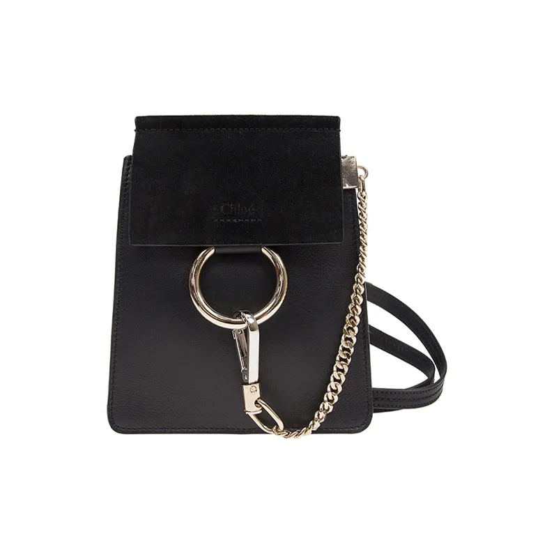 Chloe Faye Suede Calfskin Handbag Shoulder Bag Small Size Women's Black-0