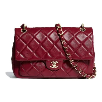 CHANEL Classic Flap CF Calfskin Flap Bag Handbag, Shoulder Bag, Crossbody Bag Women's Dark Red