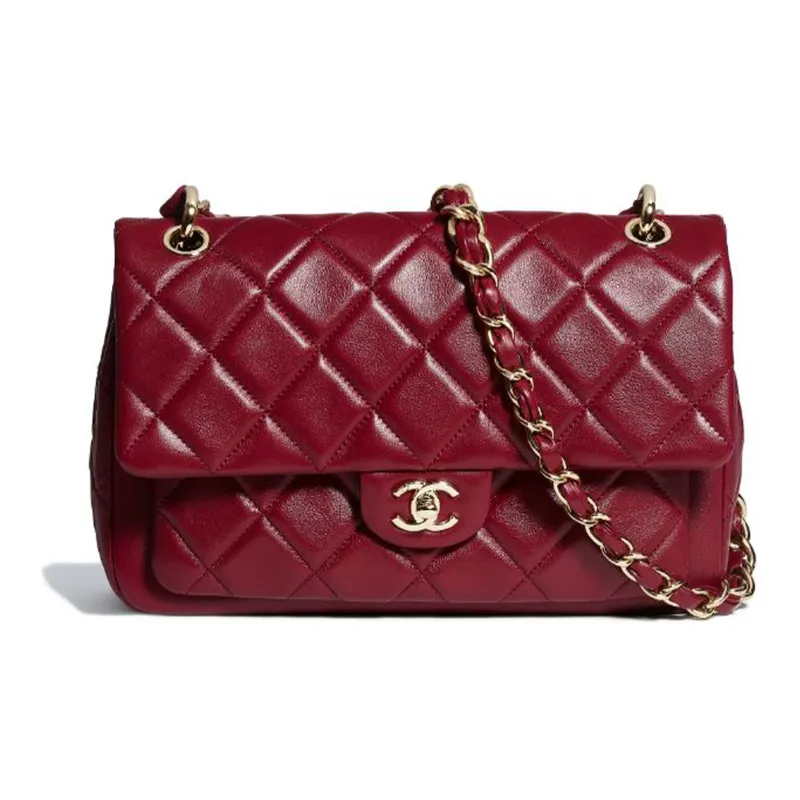 CHANEL Classic Flap CF Calfskin Flap Bag Handbag, Shoulder Bag, Crossbody Bag Women's Dark Red-0
