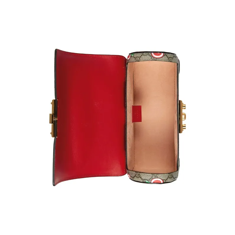 GUCCI Padlock Canvas With Leather Box Bag, Chain Shoulder Bag, Crossbody Bag, Handbag Small Size Women's Beige/Ebony-4