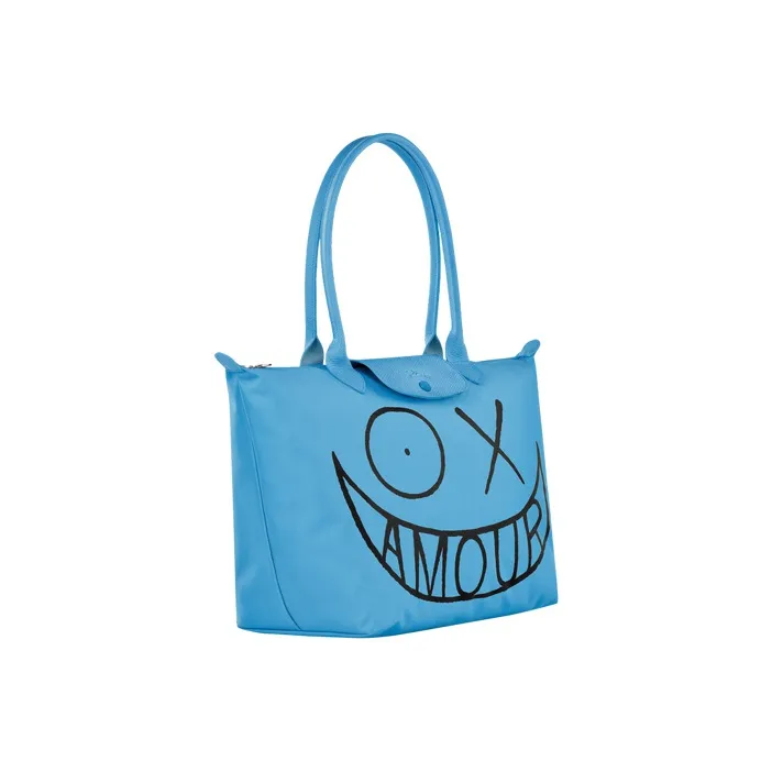 LONGCHAMP ANDRÉ Collaboration Le Pliage Canvas With Leather Dumpling Bag Canvas Bag Handbag Shoulder Bag Women's Blue-1