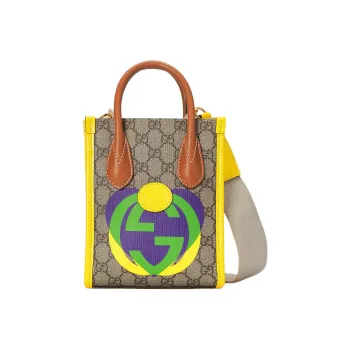 GUCCI Canvas Patchwork Leather Tote Bag Shopping Bag Shoulder Bag Crossbody Bag Handbag Mini Men's Multicolor