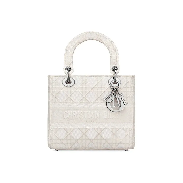 DIOR Lady D-Lite Embroidery Handbag Daphne Bag Shoulder Bag Women's White Rattan Plaid Embroidery-0