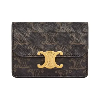 CELINE Triomphe Synthetic Leather Coin Purse, Card Holder Women's Brown