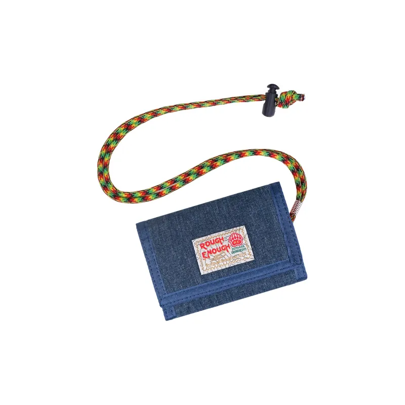 Rough Enough Canvas Canvas Bag Foldable Lanyard Halter Card Holder Wallet Unisex Denim Blue-1