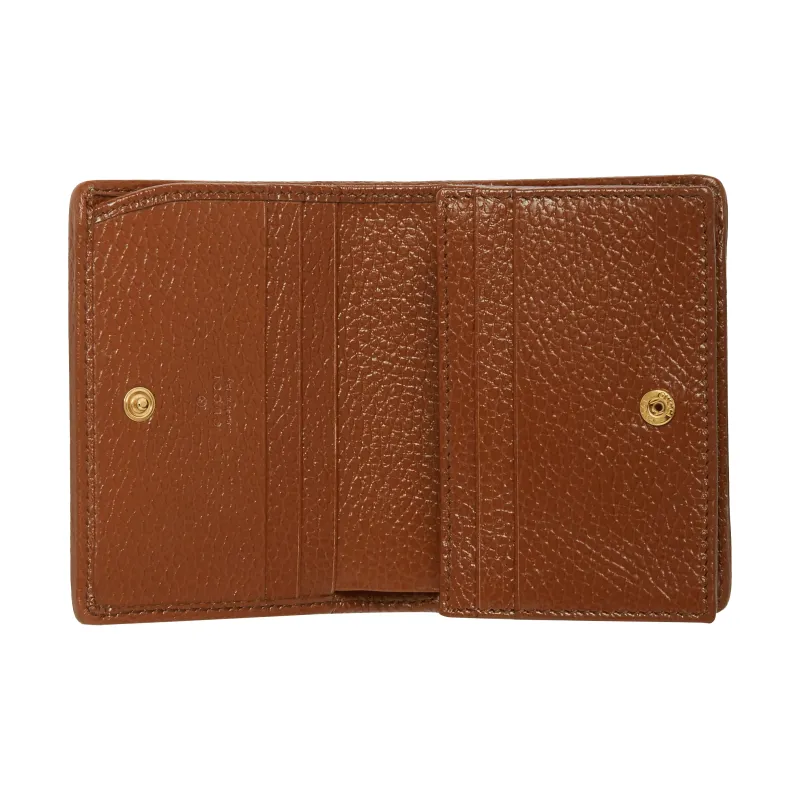 GUCCI Horsebit 1955 Canvas Wallet, Card Holder Women's Brown & Blue-3