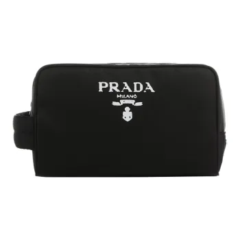 PRADA Recycled Nylon With Patchwork Leather Clutch Makeup Bag Women's Black