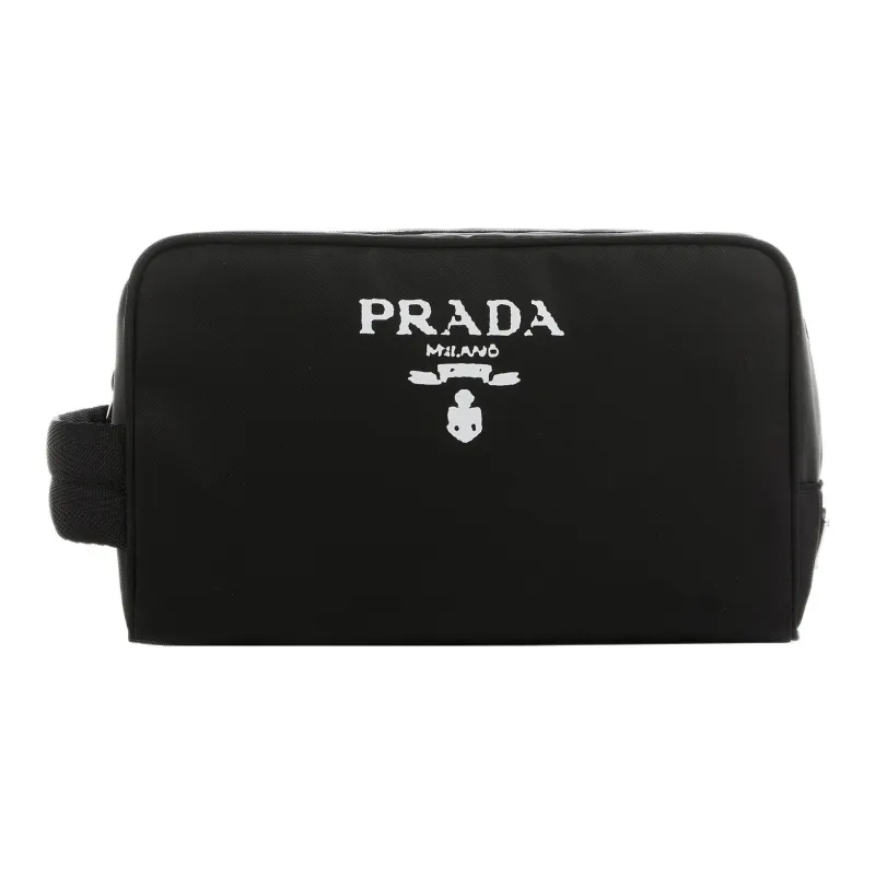 PRADA Recycled Nylon With Patchwork Leather Clutch Makeup Bag Women's Black-0