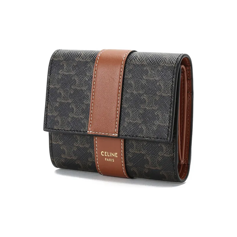 CELINE Canvas With Leather Wallet Regular Women's Charcoal Black/Tawny-1