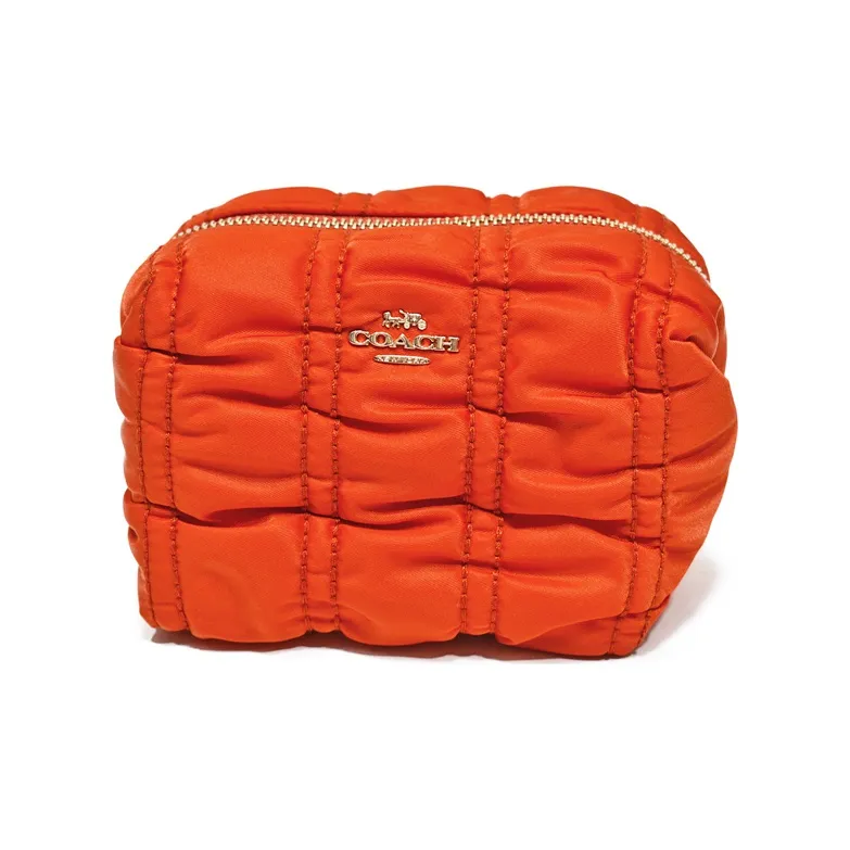COACH Boxy Nylon Makeup Bag, Toiletry Bag Small Size Women's Orange Red-0