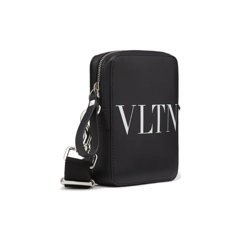 Valentino Calfskin Messenger Bag Shoulder Bag Crossbody Bag Small Size Men's Black-1