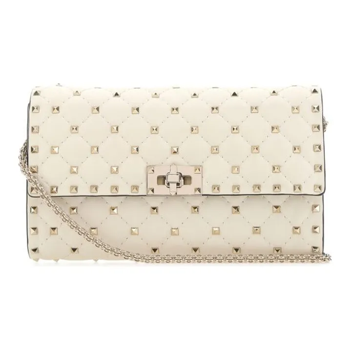 Valentino Top Grain Cow Leather Leather Clutches Crossbody Bags Women's Ivory White-0
