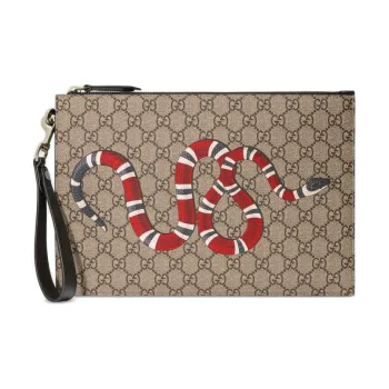 GUCCI Canvas With Leather Clutch Men's Ebony/Black