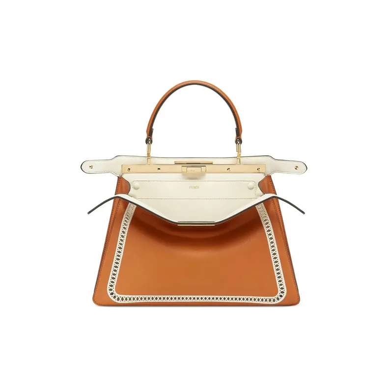FENDI Peekaboo ISeeU Cow Leather, Sheepskin Shoulder Bag, Crossbody Bag, Handbag Medium Size Women's Brown-2