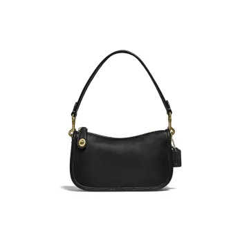 COACH Swinger Cow Leather Mahjong Bag Shoulder Bag Portable One Shoulder Handbag Small Size Women's Black