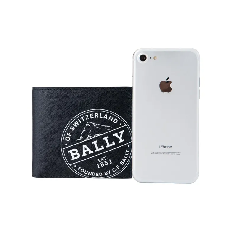 BALLY Canvas Money Clip Business Card Holder Coin Purse Wallet Men's Black-3