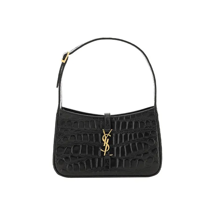 SAINT LAURENT LE5A7 Leather Shoulder Bag, Hobo Bag, Handbag, Shoulder Bag Medium Size Women's Black-0