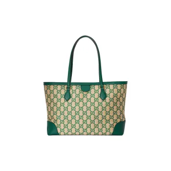 GUCCI Ophidia Straw Woven With Leather One Shoulder Handbags Women's Emerald Green/Apricot Cream