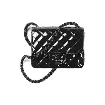 CHANEL Classic Flap CF Lacquered Finish Calfskin Metal Handbag, Shoulder Bag, Crossbody Bag Mini Women's Black