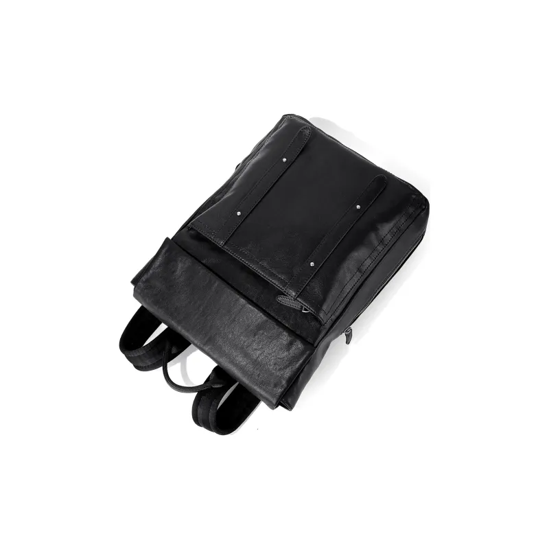 Ace Paul Top Grain Cow Leather Laptop Backpack Large Size Unisex Cool Black-2