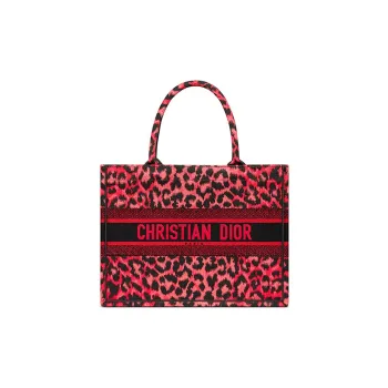 DIOR BookTote Embroidered Leopard Print Tote One Shoulder Handbag Small Size Women's Overripe Plum Color