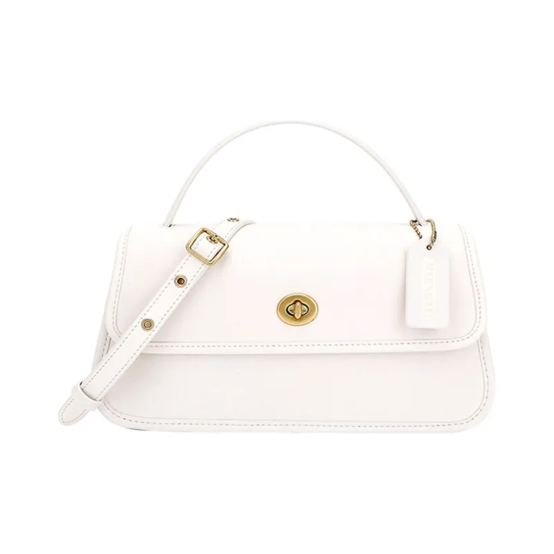 COACH Turnlock Leather Handbag Shoulder Bag Crossbody Bag Clutches Women's Pink White-0
