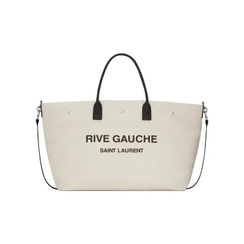 SAINT LAURENT Rive Gauche Canvas Tote Bag, Shopping Bag, Handbag Extra Large Women's Taupe/Black