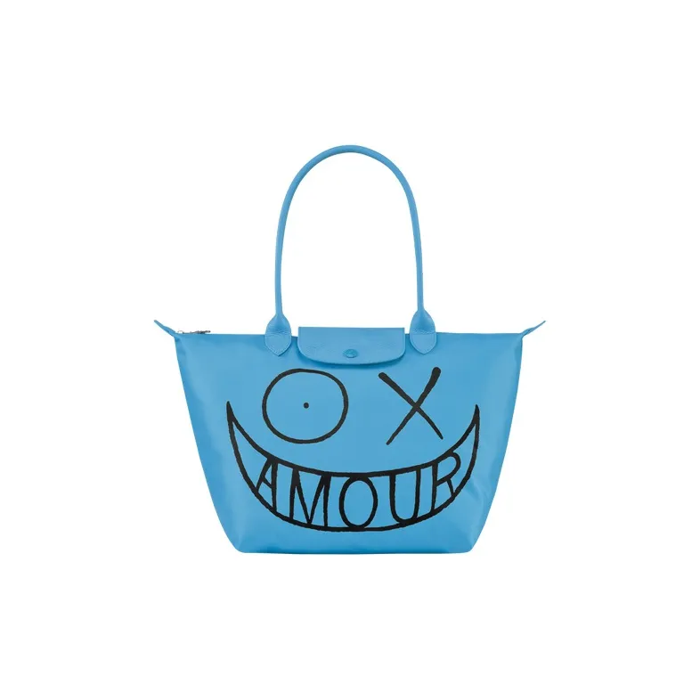 LONGCHAMP ANDRÉ Collaboration Le Pliage Canvas With Leather Dumpling Bag Canvas Bag Handbag Shoulder Bag Women's Blue-0